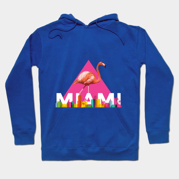 Miami City Skyline Flamingo Design Hoodie by UNDERGROUNDROOTS